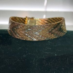 Italian Sterling Silver Riccio Chevron Bracelet Bi-Colored 45g 7.25” WIDE